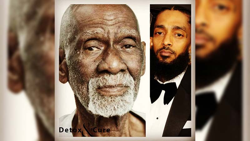 New-Health-Generation-Through-Doctor-Sebi-Death. Image of Alfredo Darrington Bowman, a.k.a. Dr. Sebi on the left with Nipsey Hussle on the right